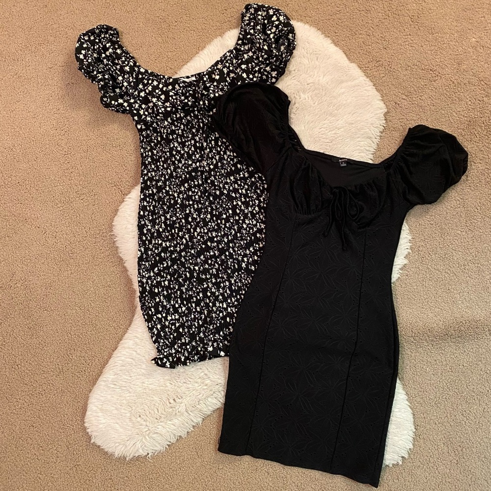 Black and Ditsy Floral Mini Dresses